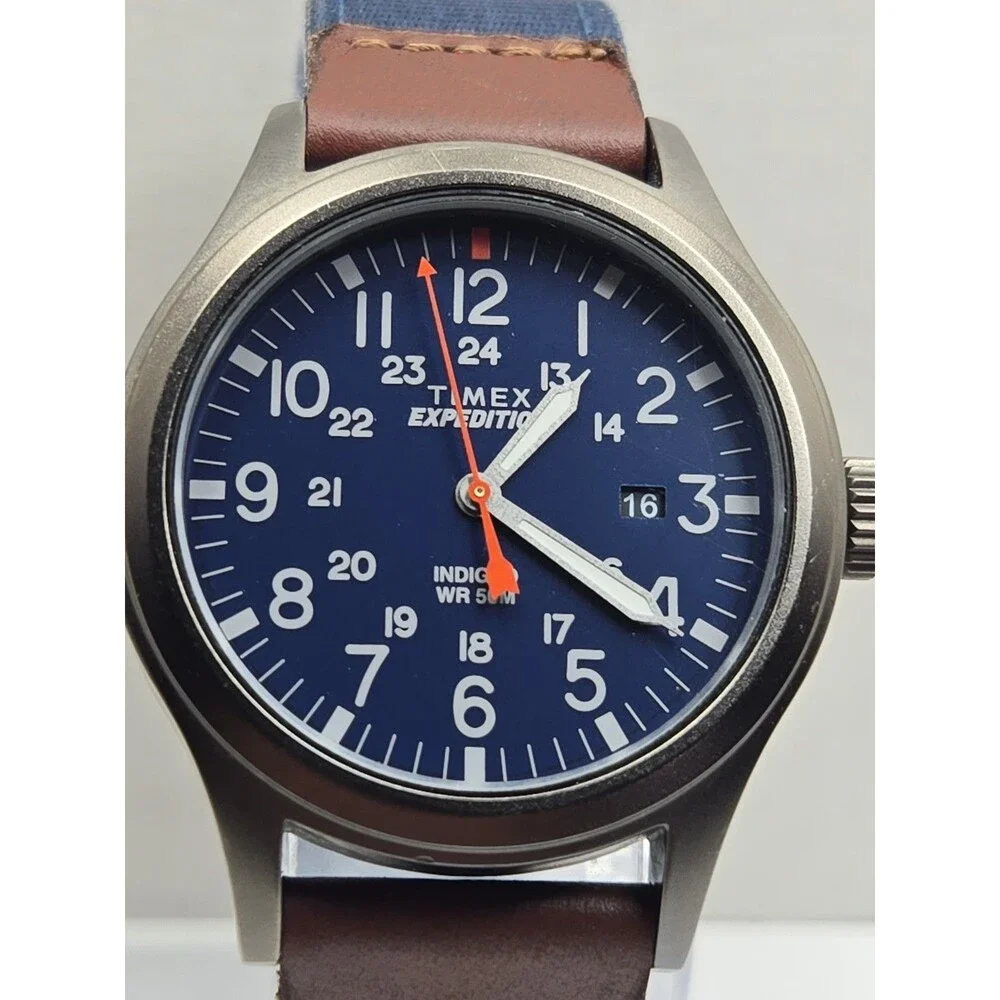 Timex Expedition Scout Mens 40mm Watch Navy Blue Fabric Date New Battery - Read